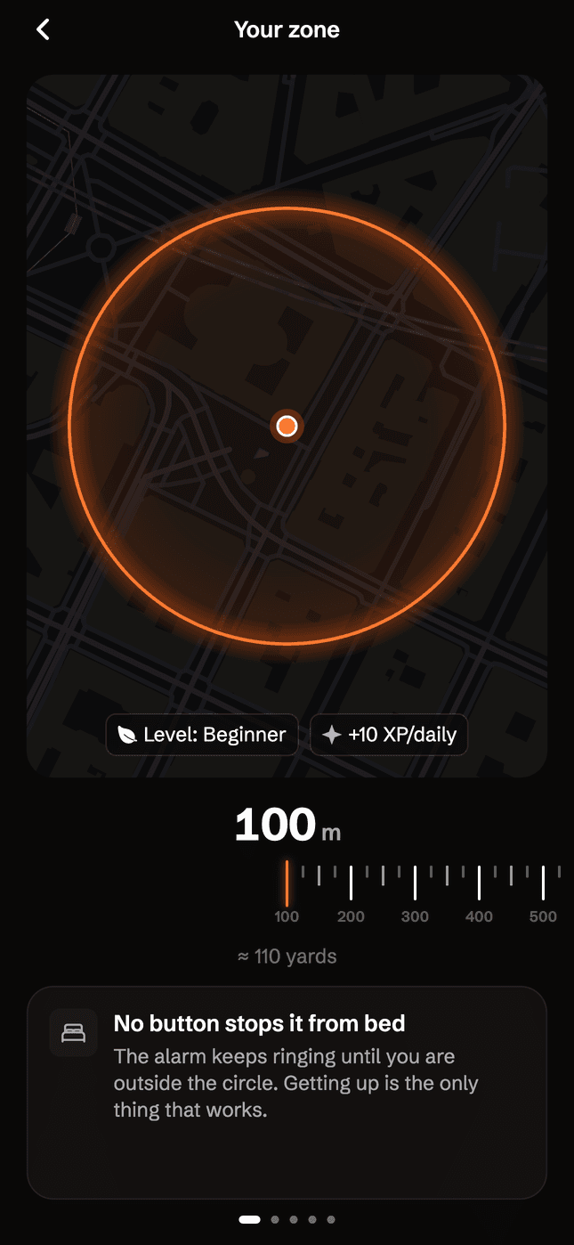 Your zone: a 100 metre circle on the map around home, the distance dial underneath